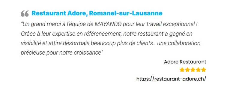 Avis client restaurant Adore à Romanel-sur-Lausanne